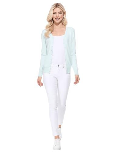 Image of YEMAK Women's Knit Cardigan Sweater - Long Sleeve V-Neck Basic Classic Casual Button Down Knitted Soft Lightweight Top