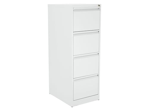 The Workplace Depot Filing Cabinet – Lockable 2, 3 or 4 Drawer Steel Storage Unit in Black, White or Grey with Adjustable Hanging Rails, Space-Saving Organiser for Home & Office (White, 4 Drawer)