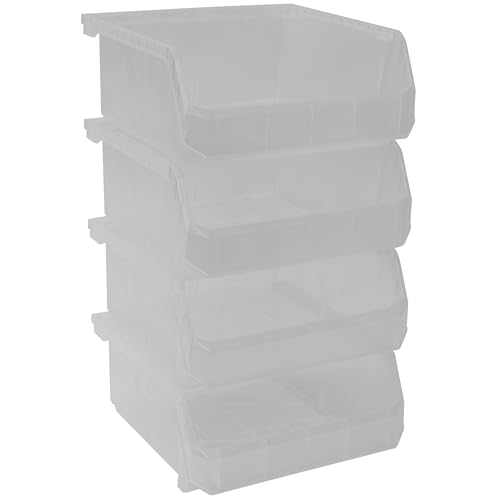 Image of ReadySpace Plastic Containers for Organizing and Storage Bins for Drawers, Desks, Office Organization, and Garage, Stackable Bins, Medium-Wide (5 inch x 11 inch x 11 inch), 4-Pack, Clear