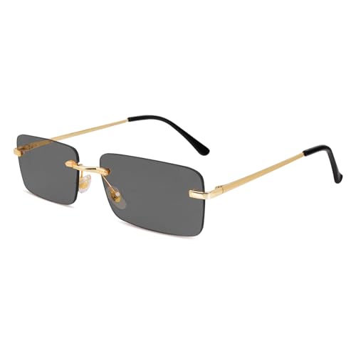 Rimless Rectangle Sunglasses Fashion Glasses Candy Color Ocean Eyewears Women Men Party Halloween Cosplay Glasses (Black)