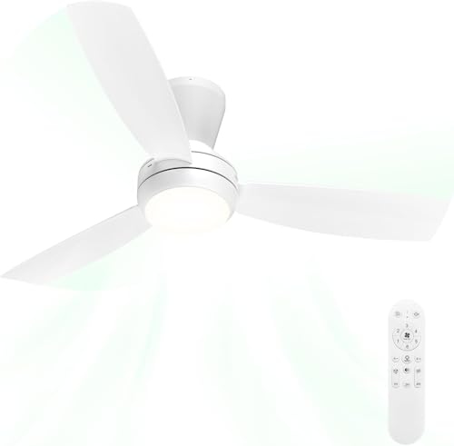 Airwit Ventilatore da Soffitto con Luce 106cm, Silenzioso Plafoniera con Ventilatore per Camera e Soggiorno, 3 Pale Snap-On, LED Dimmerabile 3 Colori, Motore DC Reversibile, Telecomando, Bianco