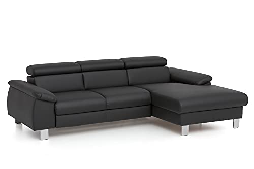 Mivano Ecksofa Micky mit Recamiere / L-Form-Sofa mit Schlaffunktion, Bettkasten und Kopfteilverstellung / 244 x 72 x 166 / Kunstleder, Schwarz