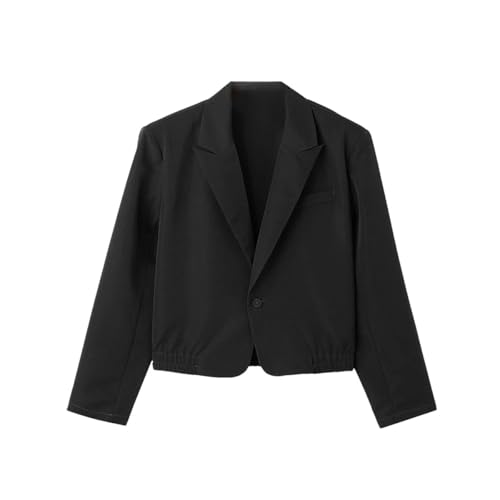 Men Blazer Solid Color Lapel Long Sleeve One Button Casual Suits Streetwear Fashion Crop Coats