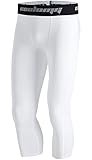 COOLOMG Compression Running 3/4 Tights Capri Pants Leggings Quick Dry For Men Youth Boy White L
