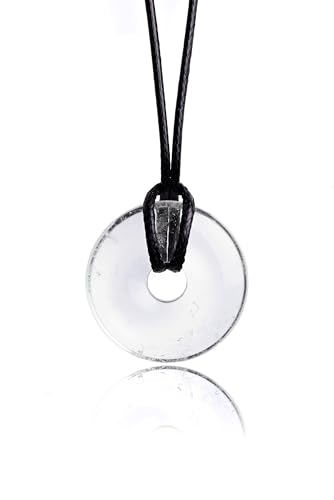 PURAJA Pendentif en pierre précieuse authentique: Cristal de roche | Collier en cristal avec pendentif donut et ruban en corde de qualité | Pierre de...