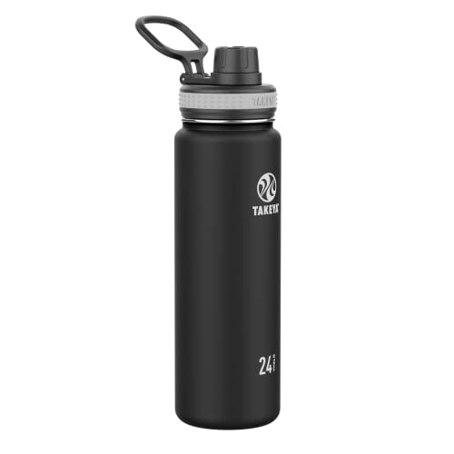 Takeya Originals 24 oz Vacuum Insulated Stainless Steel Water Bottle with Spout Lid, Black