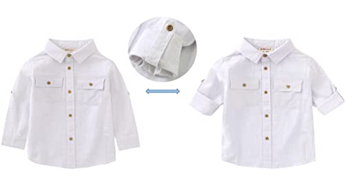 Image of MOMOLAND Little Big Boys Long Sleeve Woven Cotton Button Down Linen Design Shirt Solid Printed