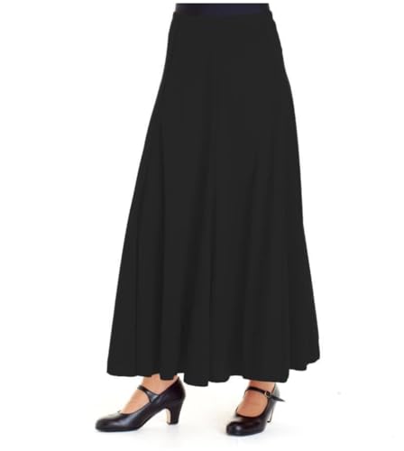 Genérico FLAMENKA ROCIERA Falda Ensayo Baile Flamenco, Negro, Nejas con Godets, Goma en la Cintura, Vuelo 360º (FR/ES, Letras, M, M, Negro)