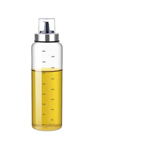 Kitchen Olive Oil Dispenser Bottle, Excellent Glass Vinegar Bottle, 16oz Liquid Condiment Container with Lid Cup and Dripless Capped Spout, Transparent Olive Oil BNottle with Scale (1 pack)
