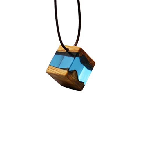 Collier en résine pure et bois fait main pendentif artisanal d'art