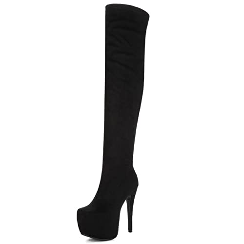 Cuissardes femme 14 cm bottes extensibles grande taille 48 EU avec plateforme étanche pour défilé
