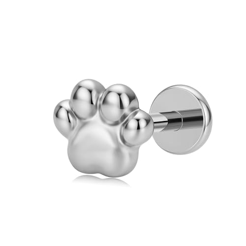 FLECHAZO Dog Paw Titanium Flat Back Earrings, ASTM F136, 3mm Stud, Internally Threaded Front Screw, Interchangeable 16G 8mm or 18G 6mm Posts, Hypoallergenic for Helix Tragus Conch Lobe by FLECHAZO - Used condition - US$11.97