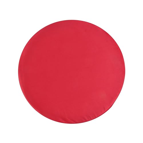 Image of Living Room Round Wooden Velvet Ottoman with Footrest and Linen Fabric Padded Seat Pouffe Ottoman with Round Shape and Office Stool- Pink