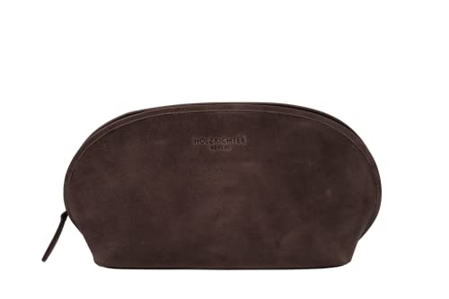 HOLZRICHTER Berlin - Kulturtasche aus Leder für Damen & Herren (No-6-1), Kulturbeutel 15x29x7cm, Echtleder Kosmetiktasche, Schokoladenbraun
