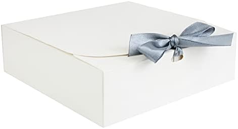 Emartbuy Pack of 12 Square Shaped Presentation Gift Box, 24 cm x 24 cm x 5 cm, Easy Assembly, Black Box with Bow Ribbon