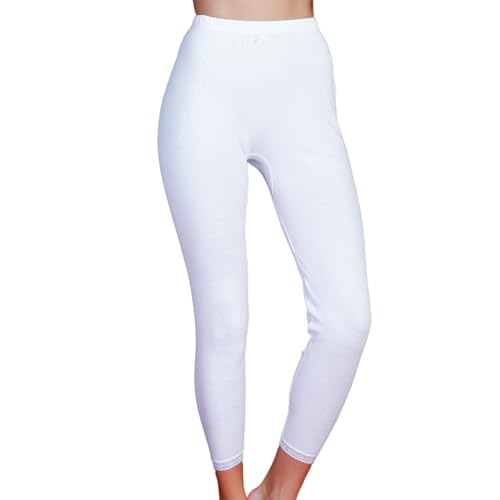 Slugger White Cotton Leggings With Lace Trim, White (3XL)