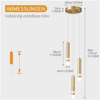ZPBSJ Modern Pendant Light Adjustable Height LED Gold Mini Pendant Light for Kitchen Island Bedroom Bedside Table Small Pendant Lights(3-Lights) - Image 4