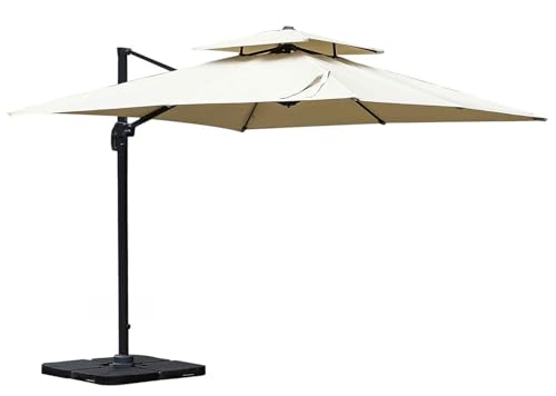 Mefo garden 10 by 10-Feet Offset Cantilever Umbrella, 360° Rotated Outdoor Patio Umbrella with Dual Vented Canopy for Garden, Backyard with Cross Base, 250gsm Square Canopy, Beige