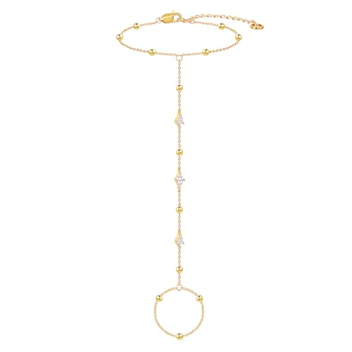 Cicy Bell Hand Chain 18k Gold Plated Bracelet for Women Trendy Teardrop Cubic Zirconia Adjustable Finger Ring Slave Dainty Bracelets Jewelry Gifts2