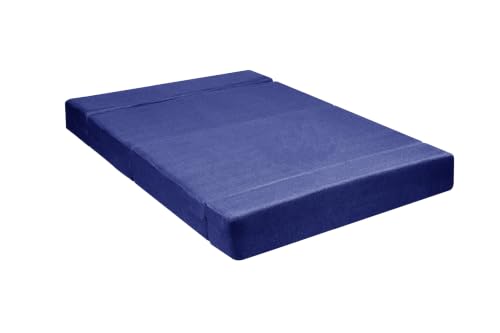 Image of Los Angeles Foldable Two Seater Sofa Cum Bed, Sofa Bed 4 X 6 Feet Jute Fabric Washable Cover Including Two Cushion Perfect for Living Room & Office,Guest Room - Blue Color
