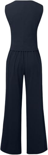 Linen Sets for Women 2 Piece Outfits Linen Pant Sets Casual Button Waistcoat V Neck Crop Vest Blazer4