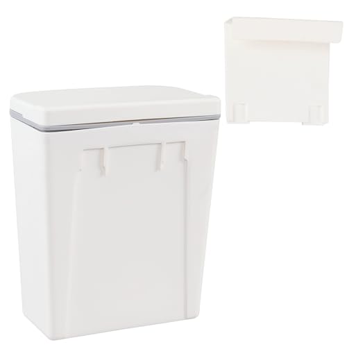 Image of Xyskin 3.2 Gallon /12 L Kitchen Hanging Garbage Can with Lid, Wall Mounted Counter Waste Bin, White