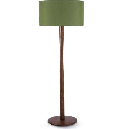 Image of 62 inch Tall Rustic Walnut Wood Floor Lamp with Large Linen Shade, Green