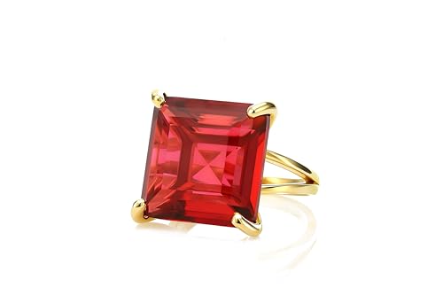 Bague Carrée pour Femme en Or Vermeil - Bague Pierre Tourmaline Rose