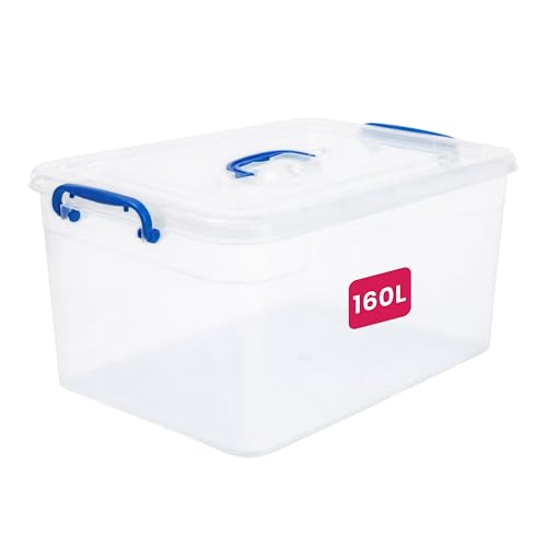 STL Heavy-Duty Clear Plastic Storage Box with Lid, Stackable Storage Container for Home, Office, Kitchen, Toys, and Goods, Secure Clip-Lock Lid, Durable & Transparent Design (160ltr)