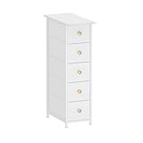 GiftGo Narrow Dresser Cabinet Vertical Slim Dresser Chest of Drawers Skinny Storage Tower for Small Spaces Gaps Closet Bedroom Bathroom Small Fabric Drawer Unit (White, 5 Drawers)