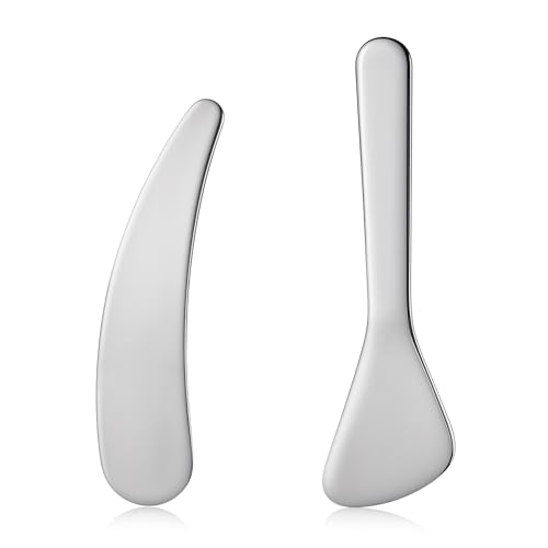 JJUNW Lot de 2 spatules cosmétiques en acier inoxydable - Petites spatules cosmétiques réutilisables - Mini spatules de maquillage en métal - Pour crème...