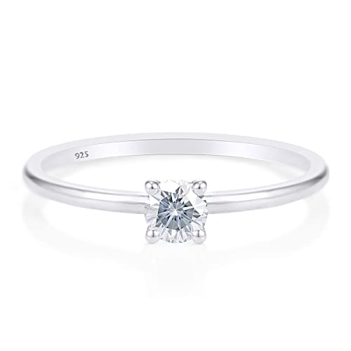 SAVEARTH DIAMONDS 1/5 Carat Moissanite Lab Created Diamond Solitaire Minimalist Engagement Ring In 18k Gold Over Sterling Silver (0.20 Cttw)