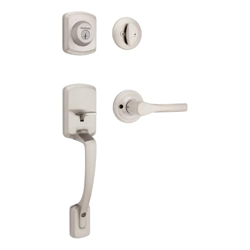 Image of Kwikset Henley Front Door Lock Handle and Deadbolt Set, Entry Door Handleset Exterior with Interior Reversible Lever, Satin Nickel, Pick Resistant SmartKey Rekey Deadbolt Security