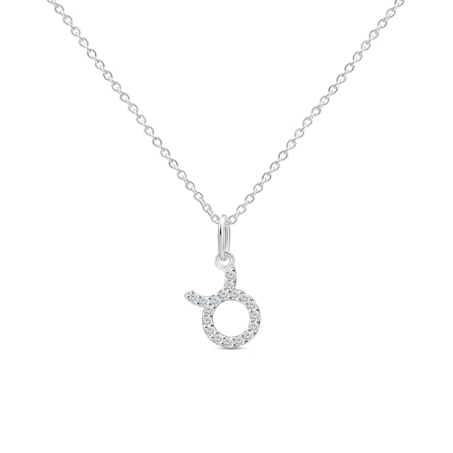 Amberta Collar Signo del Zodiaco para Mujer en Plata de Ley 925 con Circonitas - Collar Zodiacal de Plata: Collar Tauro Plata