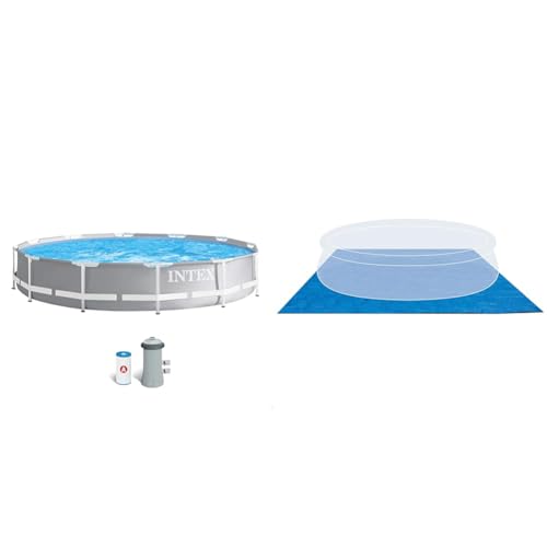 Intex 26712NP - Piscina Desmontable Redonda INTEX Prism Frame con depuradora & 28048 - Tapiz 472 cm para Piscinas de: 244, 305, 366 y 457 cm, Color Azul
