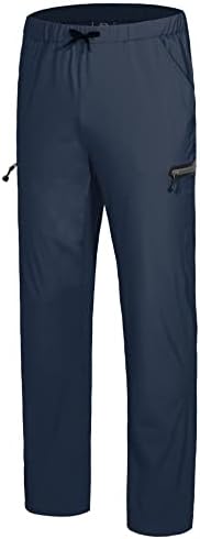 Little Donkey Andy Men's Ultra-Stretch Lightweight Quick Dry Athletic Pants Drawstring Travel Exercise Running Jogging Navy L