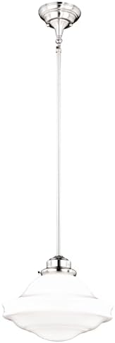 VAXCEL Huntley 1 Light Satin Nickel Farmhouse Schoolhouse Pendant White Glass