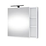 Planetmöbel moderner Badezimmer Spiegelschrank mit integriertem Licht, Spiegeltüren, Stauraum und Steckdose in Weiß