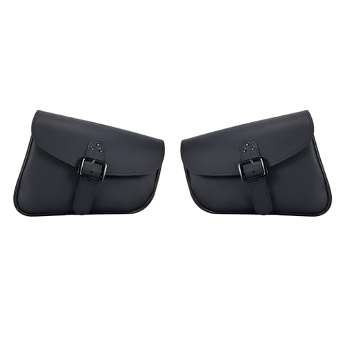 Alforjas para Motocicleta de Cuero Sintético, Par de Bolsas Laterales Universales para Motocicletas Softail y Choppers, 12" x 4" x 8", Negro miniatura 1