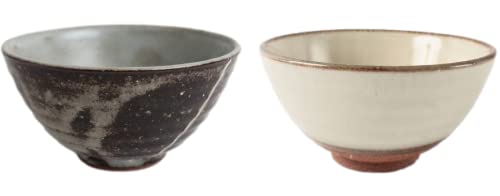 Japanese Mino Ware Ceramic Rice Bowls Set, 4.45 Inches In Diameter H2.24 Inches 9.5 Fluid Ounces, Chawan, Set Of 2 (Ivory, Brown) #TOP16