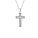 NINMQCFVG Collares de cruces de acero inoxidable para hombres, collares colgantes con circón en el centro de la cruz con borde de pegamento negro, regalos clásicos de joyería con estilo