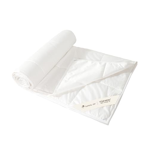 YOUR MOON Summer Lightweight Wool Comforter 120120 Inches- Breathable & Thin Duvet Insert for Hot Sleepers, 100% Australian Wool Filling 100gsm with Pure Cotton Shell-Over Size King (White) 