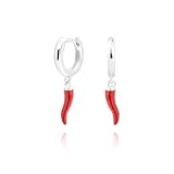 Pendientes Plata Ley 925m aro 10mm. detalle guindilla colgante chili rojo