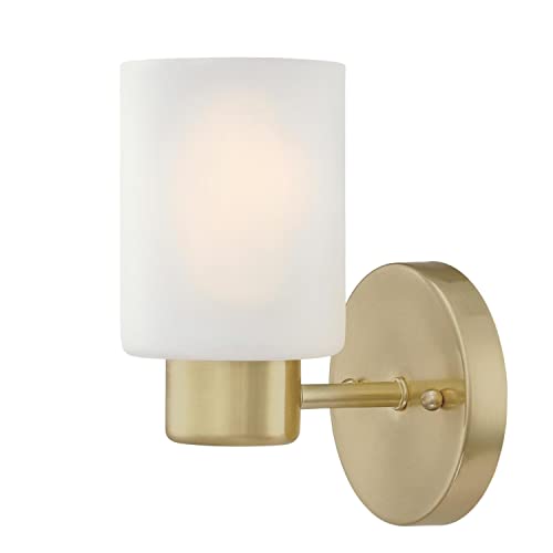 Image of Westinghouse 6227800 Sylvestre One-Light Indoor Wall Fixture, Brushed Nickel Finish with Frosted Seeded Glass