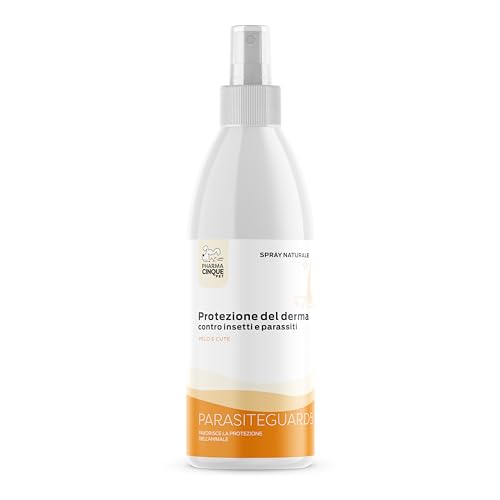 PARASITEGUARD5 - Spray 100% natural con aceites esenciales, crea una barrera no deseada contra los insectos. No engrasa, no mancha, apto para todas las razas y tamaños. 150 ml.