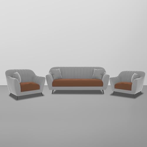 Image of Atticus 3+1+1 Seater Sofa Set for Living Room (Brown Grey Colour) Premium Fabric Sofa