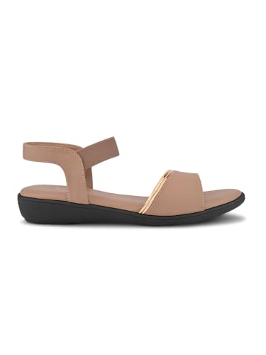 Image of XE Looks Women's Metallic Accent Open Toe Sandals with Elastic Back Strap | Soft Cushioned Footbed | Lightweight Flexible Sole | Comfortable Casual Footwear for Girls & Women