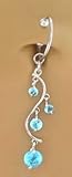 Fake Belly Navel Non Clip on Piercing Aqua Lt Blue Unique Vine Dangle Ring