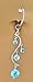 Fake Belly Navel Non Clip on Piercing Aqua Lt Blue Unique Vine Dangle Ring