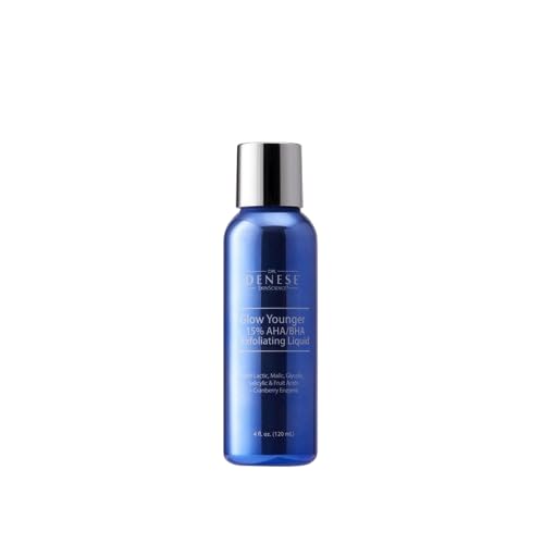 Dr. Denese Glow Younger AHA/BHA 15% Liquid Exfoliator 4 oz – Salicylic, Lactic, Malic, Fruit and Glycolic Acid with Cranberry Enzyme – Pore-Refining and Smoothing Face Exfoliant